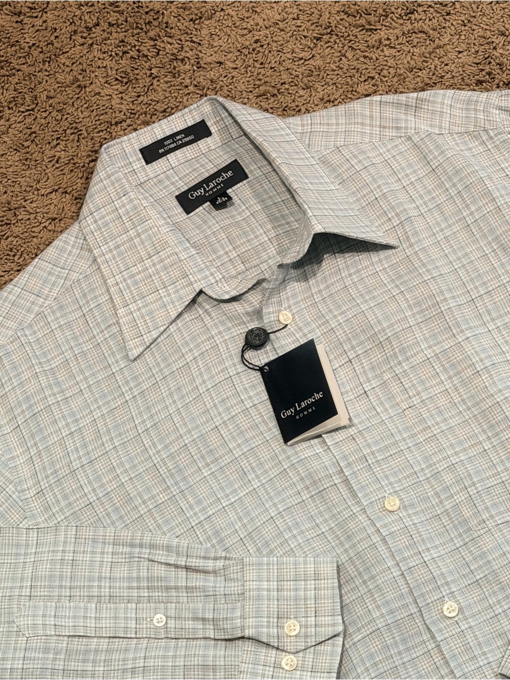 Guy Laroche 100% Linen Dress Shirt Mens 16.5 34/35  Vintage Luxury